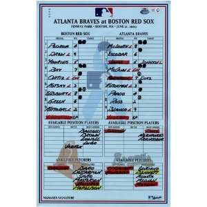  Braves at Red Sox 6 21 2009 Game Used Lineup Card Sports 