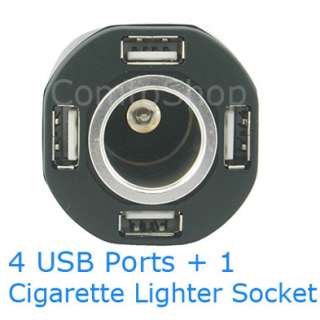 Car Charger Adapter with Cigarette Lighter Socket and 4 USB Port s
