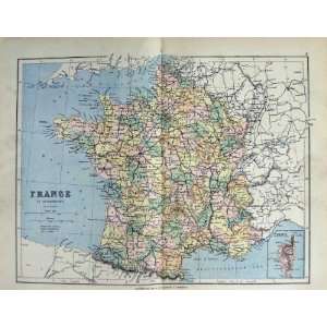   1885 Map France Corsica Bay Biscay Mediterranean Sea