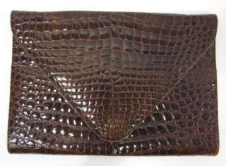 DESIGNER Brown Alligator Large Envelope Clutch Handbag  