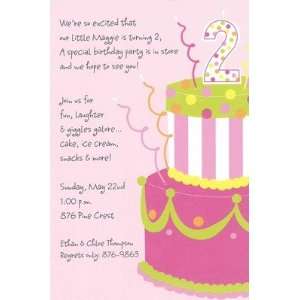 Girl 2 Cake, Custom Personalized Neutral Birthday Invitation, by 