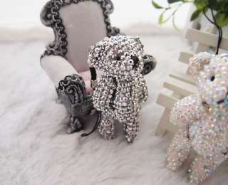Handmade Bling Gemstones Crystal Teddy Bear Cell Phone Strap Charm  3 