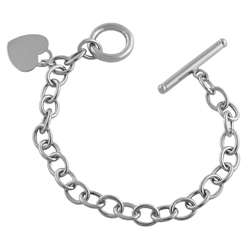 14k White Gold Rolo Chain Heart Charm Bracelet  