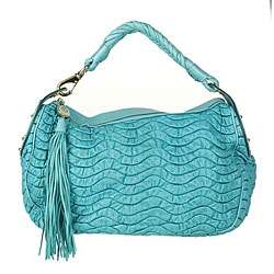 Versace Turquoise Soft Puckered Leather Hobo Bag  