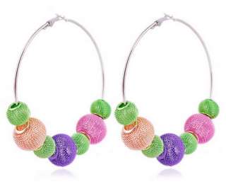   Beads Bling Mesh Basketball Wives Earrings DIY Big Hoop W32620  