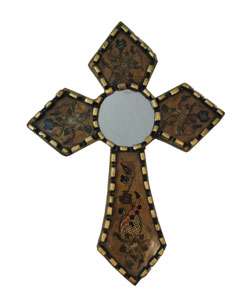 Handcarved Reverse Painted Cross with Mirror (Peru)  