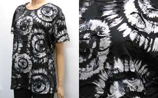 Womens Black Silver Powder Print Ripped T Shirts L / Punk Shirt  