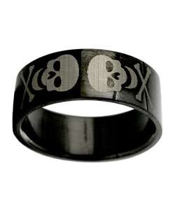 Black Stainless Steel Etched Skull Ring (Case of 2)  