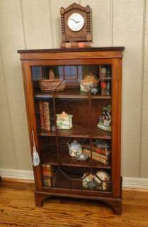 Antique Bookcase Bookshelf English Mahogany divided glass Key 