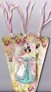 Vintage inspired bookmarks Jane Austen with silk ribbons set of 6 