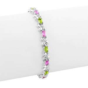 Sterling Silver Peridot and Pink Sapphire Gemstone Bracelet