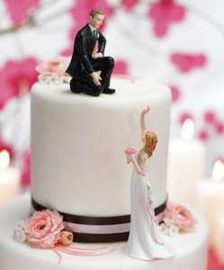 Reaching Bride and Helpful Groom Wedding Cake Topper  