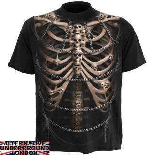SPIRAL DIRECT SKULL CAGE T SHIRT RIBCAGE SKELETON CHAINS RIBS ALLOVER 