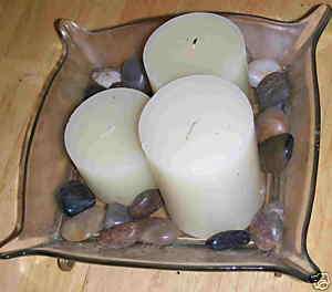 Gold & Glass Candle Plate/Holder with 3 Pillar Candles  