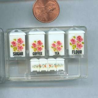 Miniature Dollhouse Chrysnbon White w/Pink Canister Set  