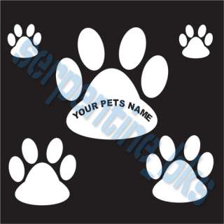 Lrg Pawprint w Pets Name Set Paw Car Vinyl Window Decal  