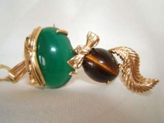 Vintage Cat Pin and Pendant ~14kGold~ Jade Head & Tiger Eye Body Moves 