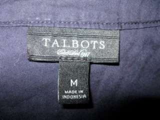 Talbots Navy Blue Cotton Blouse Peasant Long Size Medium 8 10 Thin 