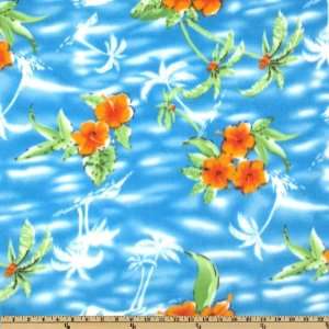   Hawaiian Flowers Blue/Orange Fabric By The Yard Arts, Crafts & Sewing