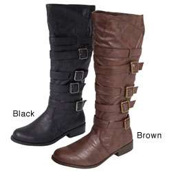 Journee Collection Womens Faux Leather Buckle Boots  