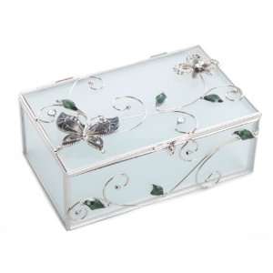  Black Butterfly and Diamante Glass Trinket Box Gift