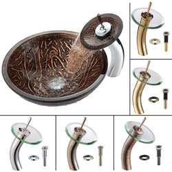 Kraus Copper Forest Glass Vessel Sink and Waterfall Bathroom Faucet 
