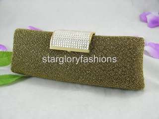 Gold/Black Shiny Fabric Clutch Crystal Exquisite Solid EM 071309