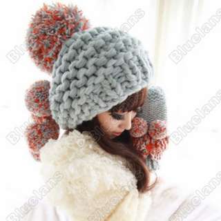 Cute Girl Women Winter Warm Wool Hat Magic Big Ball Hit Color Doll Cap 