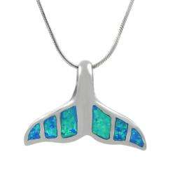 Sterling Silver Blue Opal Whale Tail Necklace  