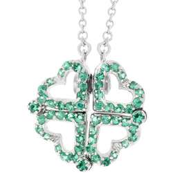 Sterling Silver Green CZ Heart Necklace  