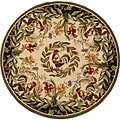 Hand hooked Rooster and Hen Cream/ Black Wool Rug (3 Round)