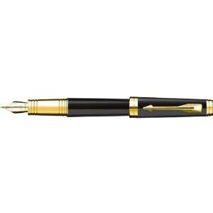  Parker Premier Black Lacque Gold Trim Fountain Pen Medium 