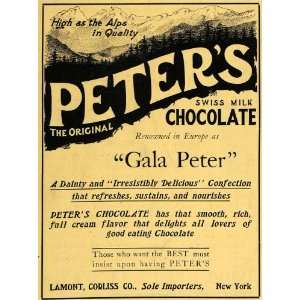 1907 Ad Peters Swiss Milk Chocolate Confections Alps   Original Print 