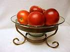 BEAUTIFUL Hand Blown Glass Fruit Bowl with Rustic Bronzed Metal Stand
