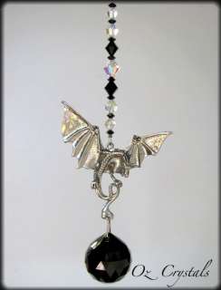 Large Gothic Winged Dragon Suncatcher Swarovski Black Crystal or 