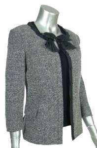 DKNY Donna Karen New York Womens Black White Wool Tweed Jacket Blazer 