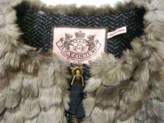   COUTURE Womens Tweed Soft Faux Rabbit Fur Crop Jacket Size S  