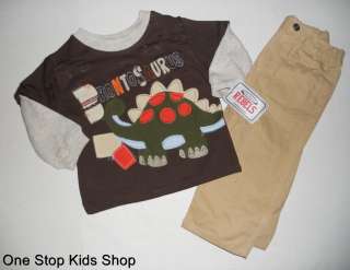 DINOSAUR Infant Boys 12 18 24 Months Set OUTFIT Applique Shirt Top 