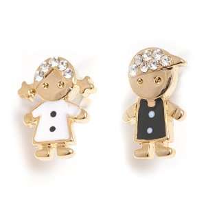  Gold Plated Cute Little Boy and Girl Earrings in Gift Box 