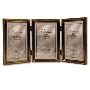Lawrence Frames Antique Brass 4x6 Hinged Triple Picture Frame   Bead 