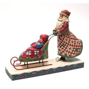  Santa Claus Skating with Baby in Sleigh Figurine 