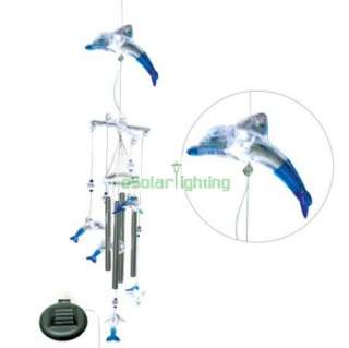 GARDEN SOLAR POWERED COLOR CHANGING DOLPHIN WIND CHIME  