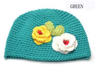   Handmade Wool Baby Kids Child Two Flower Cap Hat Cute Gift  