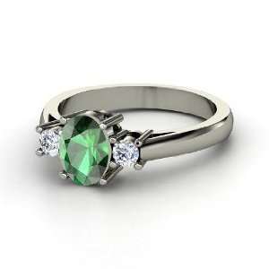    Ashley Ring, Oval Emerald 18K White Gold Ring with Diamond Jewelry
