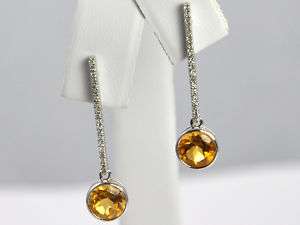 14k White Gold 0.16 Ct Diamond Dangle Earring 2.5 Carat Bezel Set 