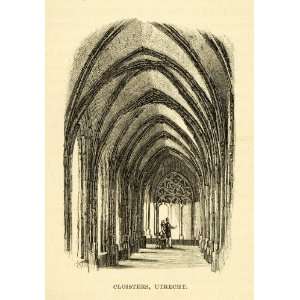  1877 Wood Engraving Art Utrecht Holland Church Interior 