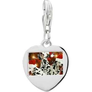   Christmas Dalmatian Dogs Photo Heart Frame Charm Pugster Jewelry