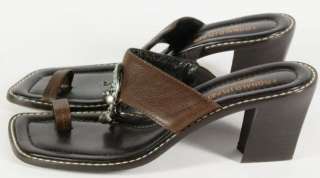 Donald J Pliner Brown Leather Silver Metal Accents Toe Ringed Heels 