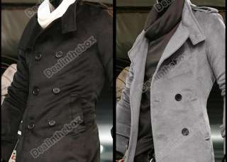 Korea Mens Slim Classic Double Breasted Wool Coat Jacket Windbreak 2 