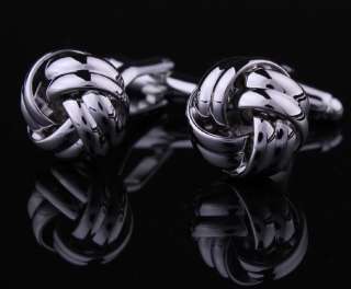 Silver Steel Knot Cufflink Cuff Link + Suede BoxD4F5G  